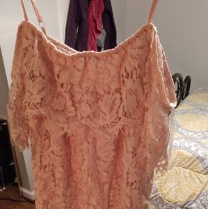 Cold shoulder pink lace top